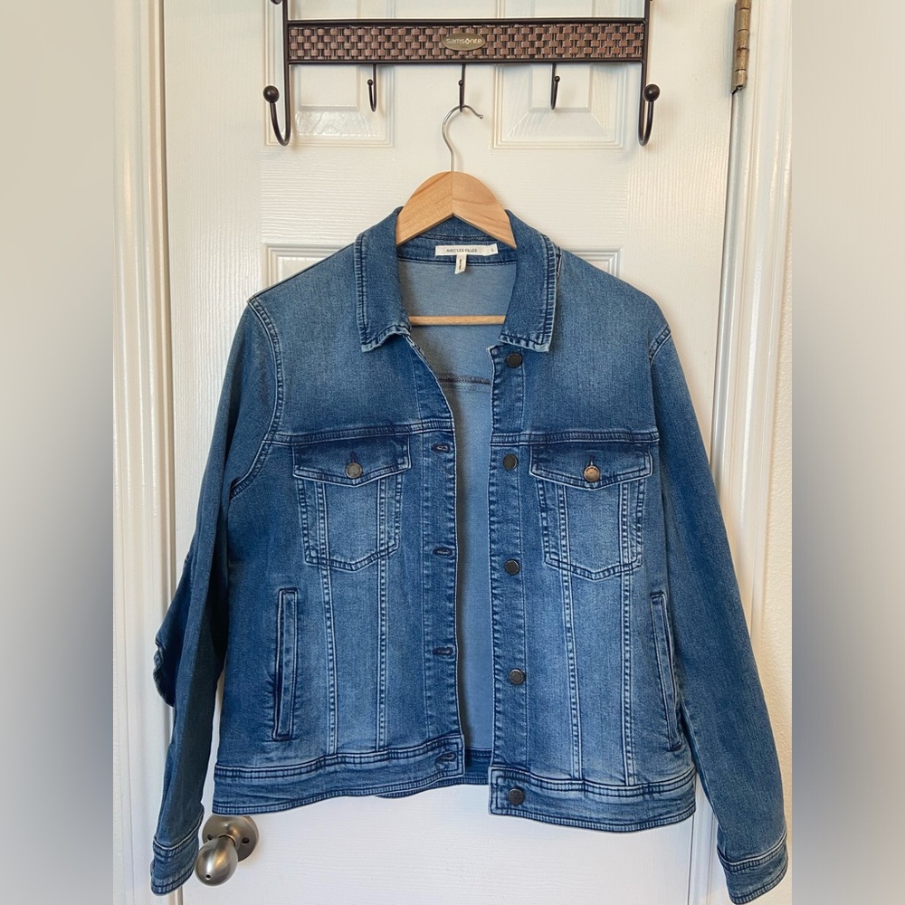 Avec Les Filles - Anthropologie Jean Jacket with Indigo Ruffle - Size Large